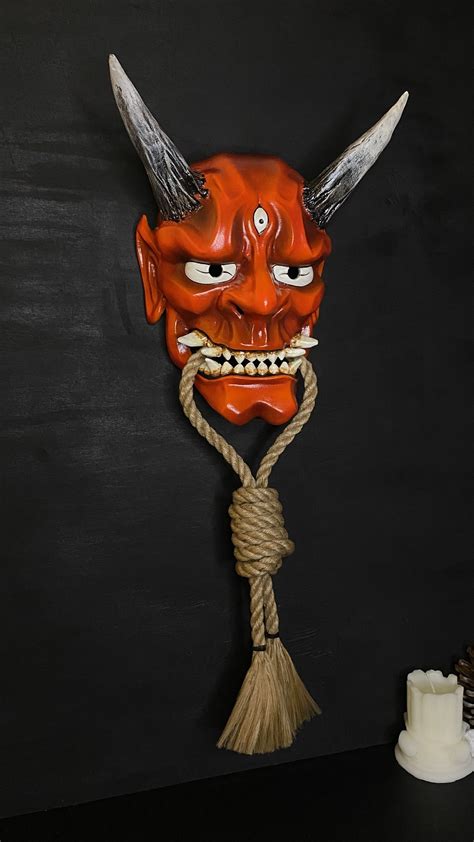 Japanese oni mask with rope red oni mask decor red hannya mask oni mask ...