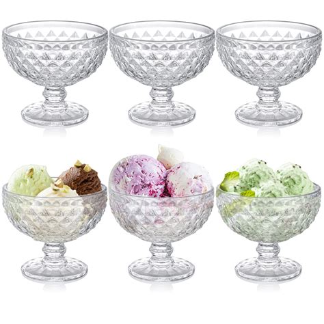 ZOOFOX Set of 6 Glass Dessert Bowls, 12 Oz Glass Ice Cream Sundae Cups ...