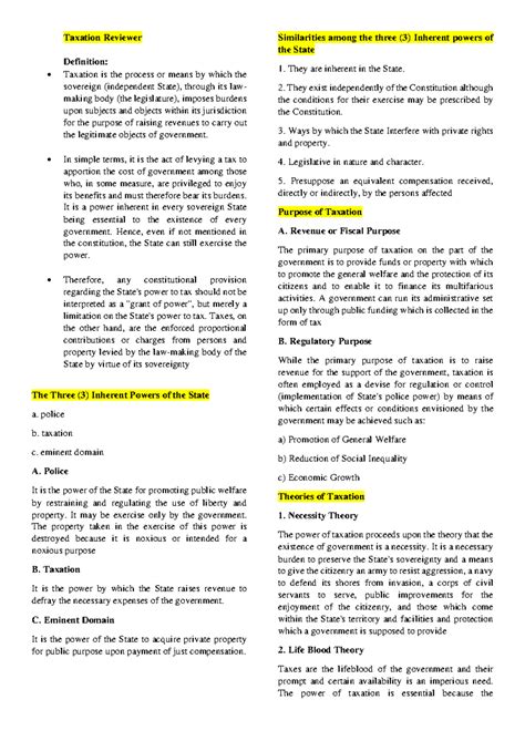 Taxation Topic 1 Reviewer: Understanding Taxation Principles and Powers ...