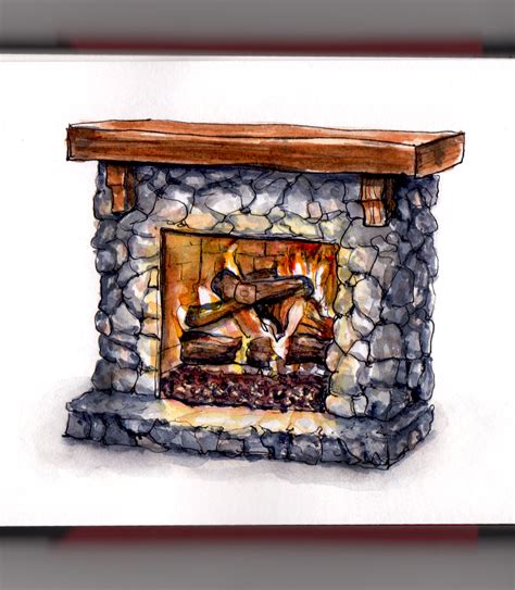 Stone Fireplace Drawing