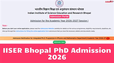 IISER Bhopal PhD Admission 2026, Last Date Reminder