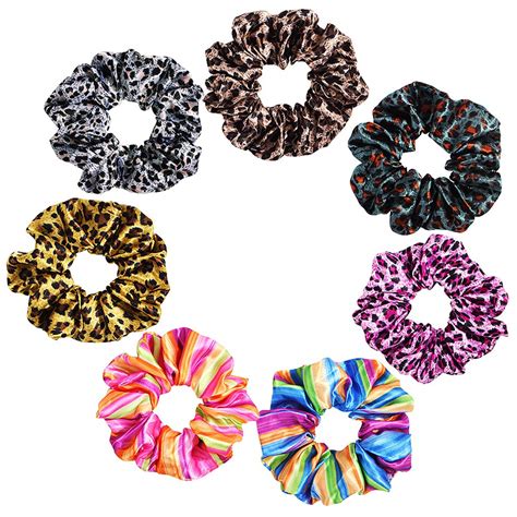 SOWUNO Hair Scrunchies Leopard Print 7PCS Elegant Satin Elastic Bobble ...