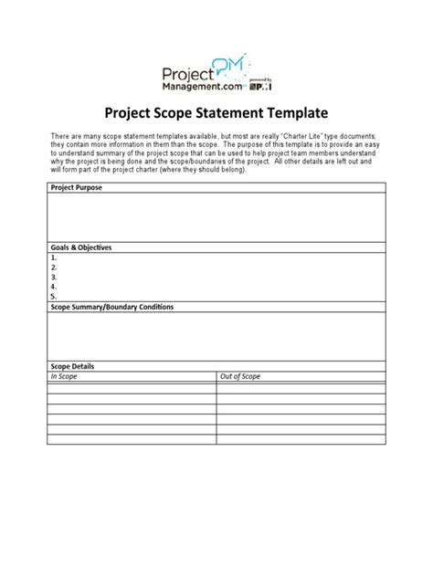 Image result for Project Scope Statement Template PDF