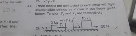 Three blocks are connected to each other with light inextensible ...