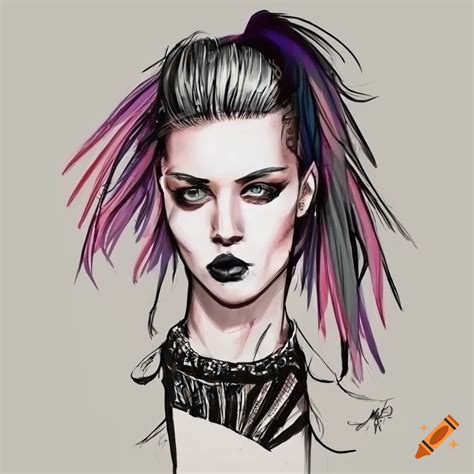Sketch of a punk woman on Craiyon