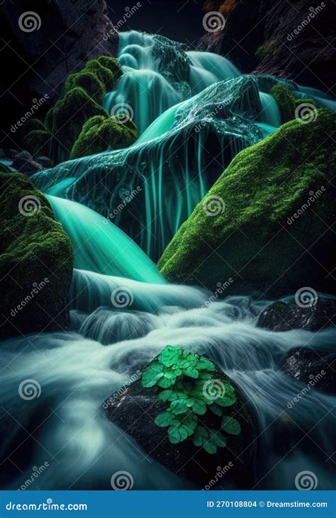 Cascada Con Agua Verde Esmeralda. Ai Generativo. Stock de ilustración ...