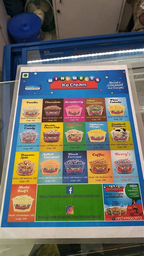 Menu at MiniMelts Ice cream, Pune