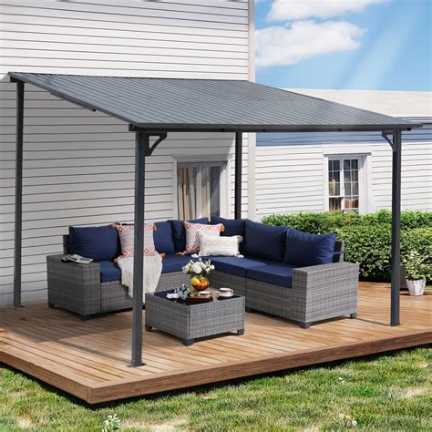 JOIVI 10' x 10' Outdoor Lean to Gazebo, Hardtop Wall Mounted Gazebo ...