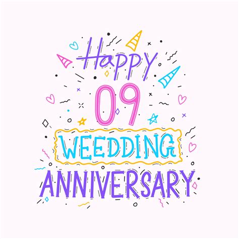 Happy 9th wedding anniversary hand lettering. 9 years anniversary ...