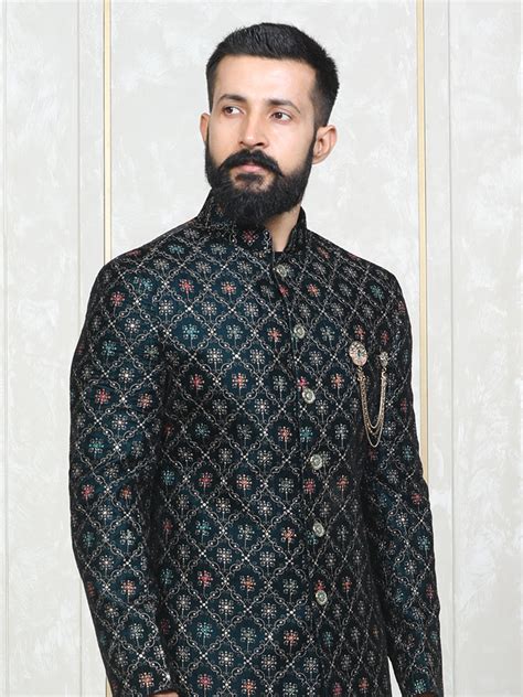 Ram Green Velvet Embroidered Sherwani Set – Laromani