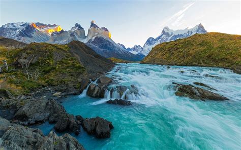 nature, Landscape, Chile, Mountain, Sunset, River, Rapids, Snowy Peak ...
