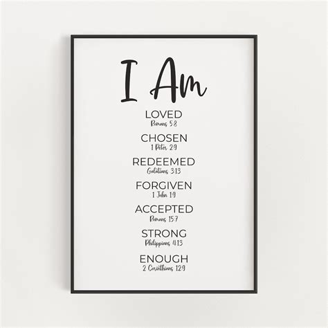 I Am Bible Verse Affirmations Printable Wall Art, Positive Christian ...