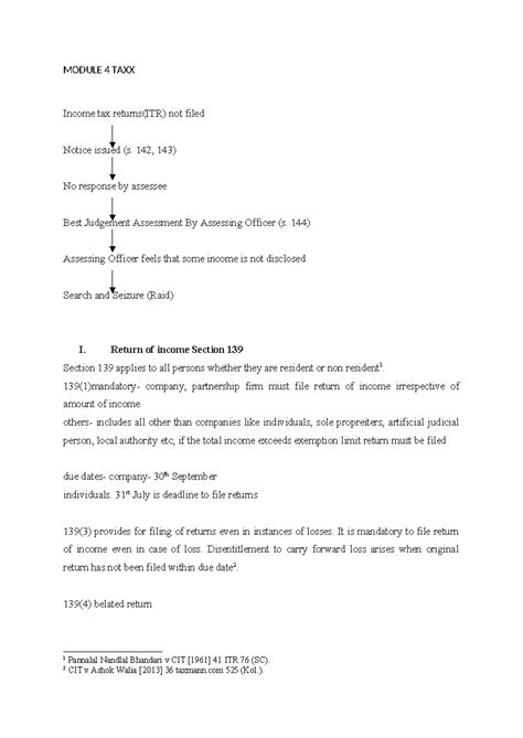 Module 4 TAXX - notes - MODULE 4 TAXX Income tax returns(ITR) not filed ...