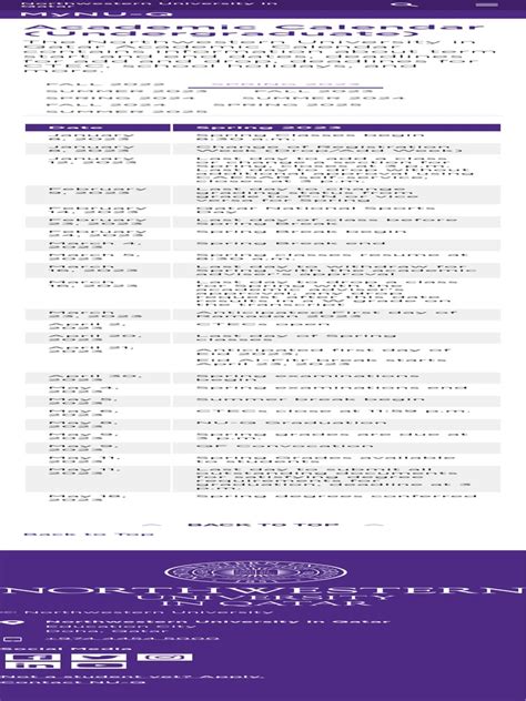 Academic Calendar (Undergraduate) MyNUQ - Student Web - Northwestern ...