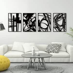 Glamativity 4 Pack Black Abstract Metal Wall Art, Minimalist Décor ...