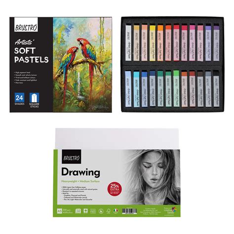 Vibrant Brustro Artists Soft Pastels Set of 24 | Includes Drawing Paper ...
