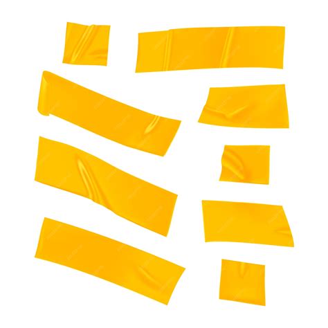 Yellow duct tape set. realistic yellow adhesive tape pieces for fixing ...