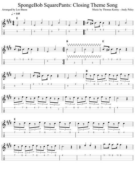 Spongebob Squarepants (arr. Leo Baeza) by Andy Paley Sheet Music for ...