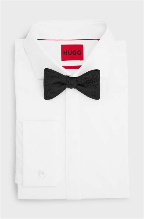 HUGO - Silk-blend bow tie with animal jacquard - Black