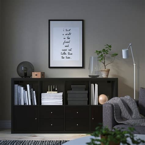 KALLAX shelving unit with 4 inserts, black-brown, 147x77 cm (575/8x301 ...