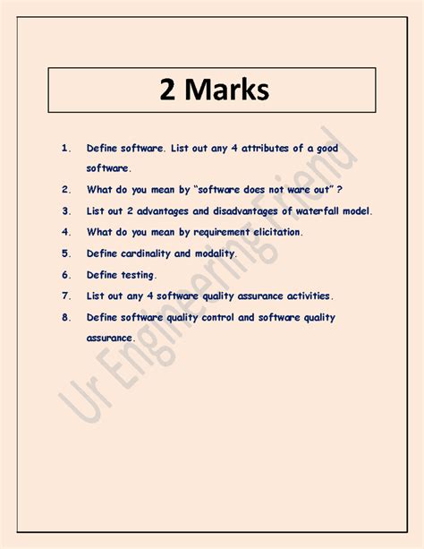 Software Engineering Question Bank - 2 Marks 1. Define software. List ...