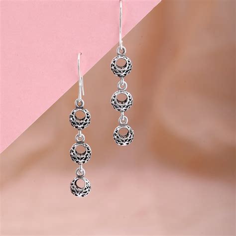 Oxidised Beads Hoop Earrings | Silver Hoop Earrings – Shining Silver.in