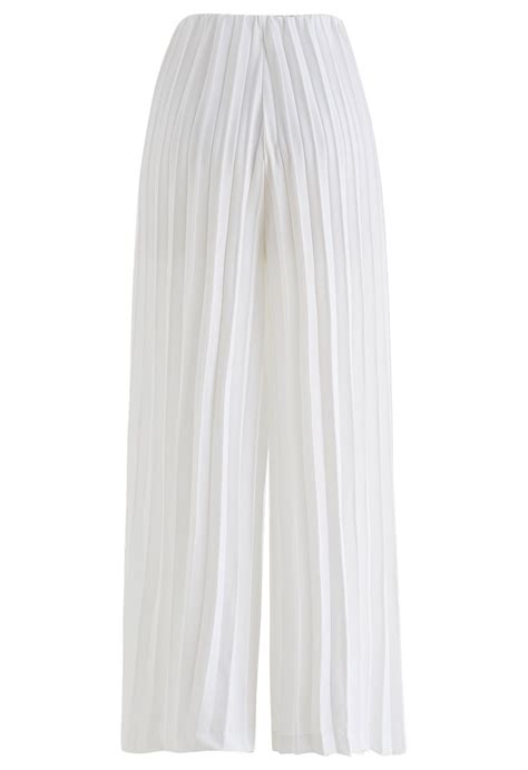 Full Pleated Wide-Leg Pants in White - Retro, Indie and Unique Fashion