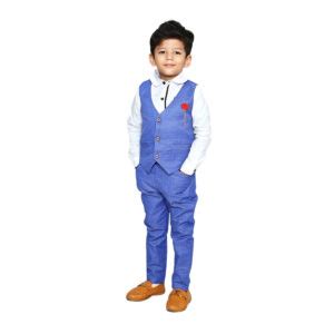 Baby, Toddlers Boys 3-piece Party Suit, Blue Waistcoat, Pants and White ...