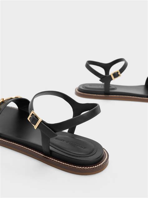 Black Horsebit Back Strap Sandals - Black - Sale - CHARLES & KEITH IN