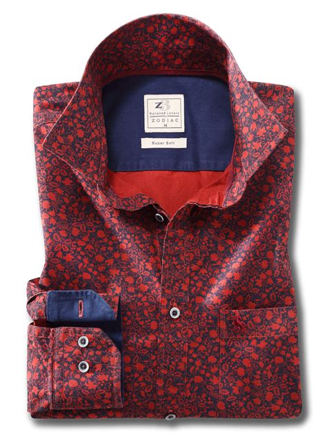 Collins Red Printed Full Sleeve Tailored Fit Casual Cotton Shirt ...