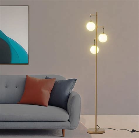 Fiqevs Modern Gold Globe Floor Lamp with 3 Frosted Orb Glass Shade and ...