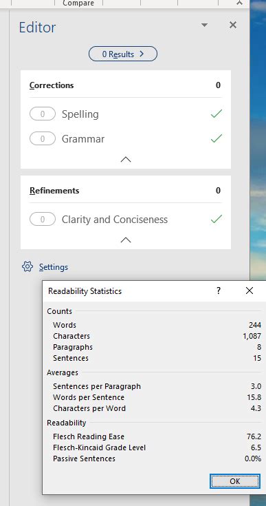 Image result for Word Readability Statistics