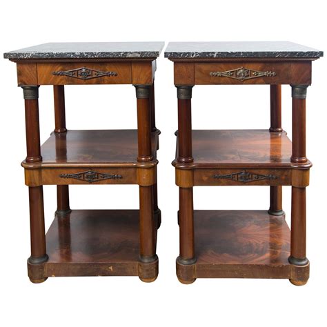 Pair of Marble Topped Empire Style End Tables For Sale at 1stDibs