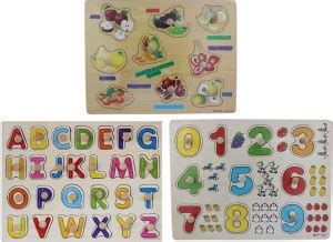 Tootpado Wooden Alphabet, Number and Fruits Puzzle Picture Board With ...