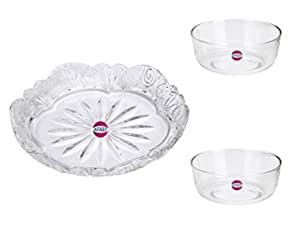 Somil Combo Set of 2 Transparent Glass Bowl& 1 Snack Plate, Transparent ...