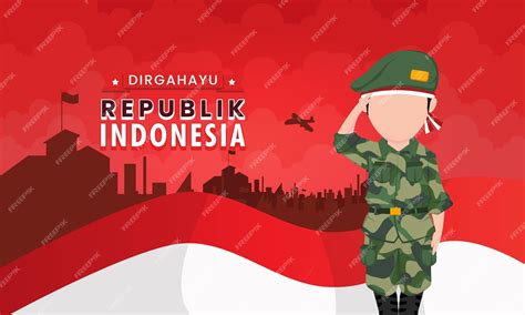 Dirgahayu republik indonesia with indonesian army | Premium Vector