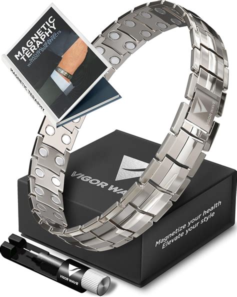 Amazon.com: Vigor Wave® Magnetic Therapy Titanium Bracelet for Men ...