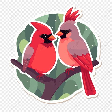 Cardinal Birds Sitting On A Tree Branch Sticker Vector Clipart,birds On ...