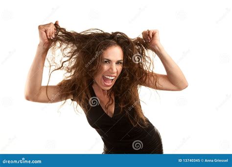 Pretty Woman with Wild Hair Stock Image - Image of brunette, unhappy ...