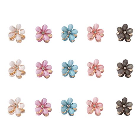 6 pcs Mini Flower Hair Clips Crystal Spring Claw Clips Small Flower ...
