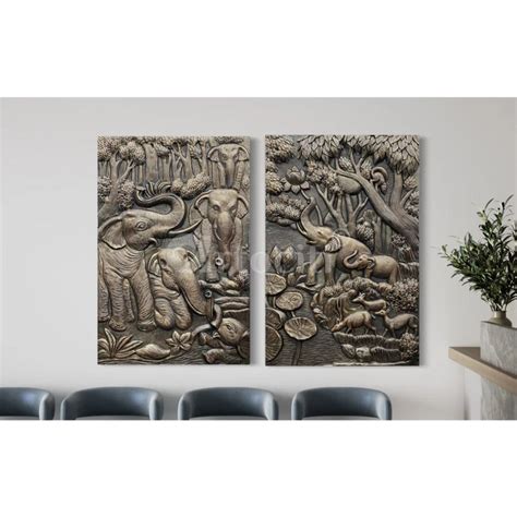 Buy Nature inspired 3D Relief Mural Set - Elephant, Deer, Trees Online ...