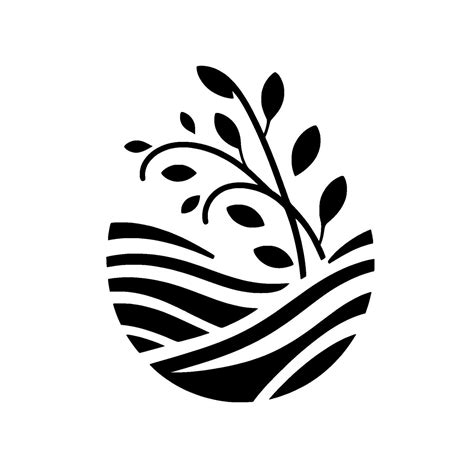Minimalist Monochrome Illustration of a Sprouting Plant with Wavy Earth ...