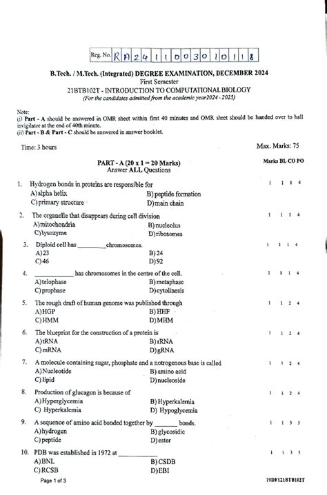 Bio SEM paper 2024 dec - Note: @Part- Ashould be answered in OMR sheet ...