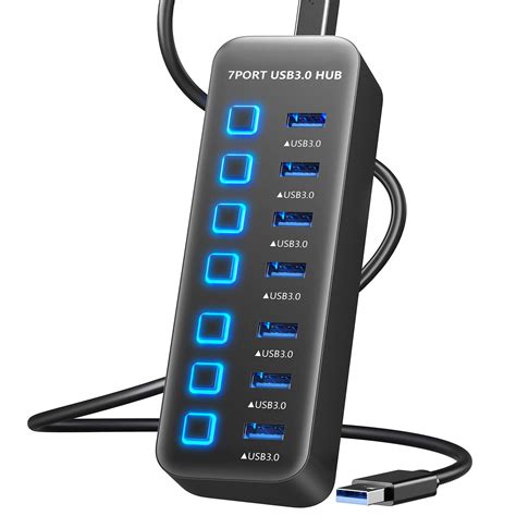 ONFINIO USB Hub 3.0 7 Port, USB Data Hub Splitter with LED Individual ...