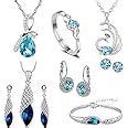 Om Jewells Rhodium Plated Exquisite Blue Crystal Pendant Set, Bracelet ...