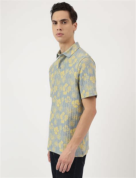 Buy Pure Cotton Floral Print Polo Neck T-Shirt at Marks & Spencer