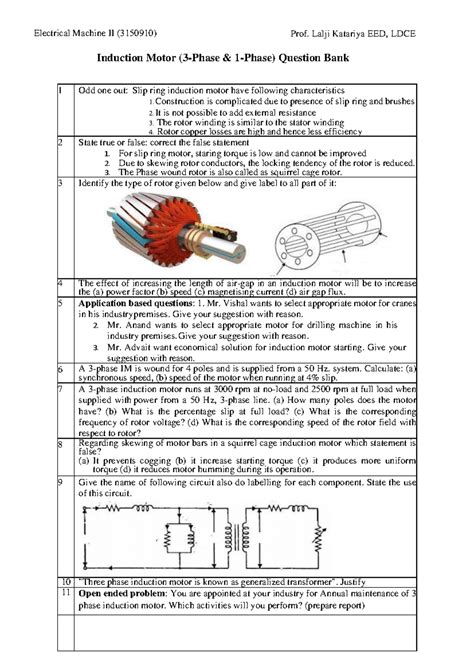 Induction Motor Question Bank - Electrical Machine II (3150910) - Studocu