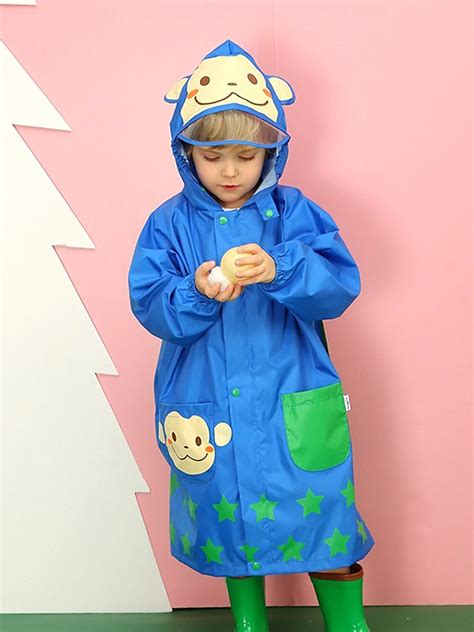Little Surprise Box,Starry Monkey Cobalt Blue Long Style Raincoat for ...