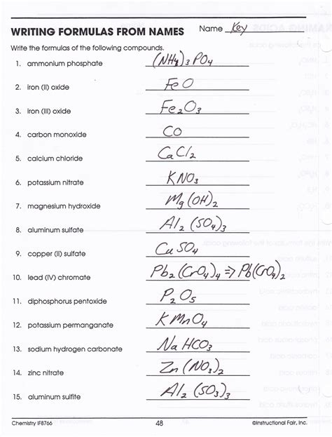 Writing Formulas From Names Worksheet | Writing Worksheets