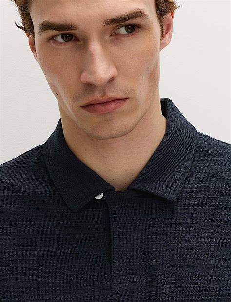 Buy Cotton Rich Notch Neck Boucle Polo Shirt at Marks & Spencer